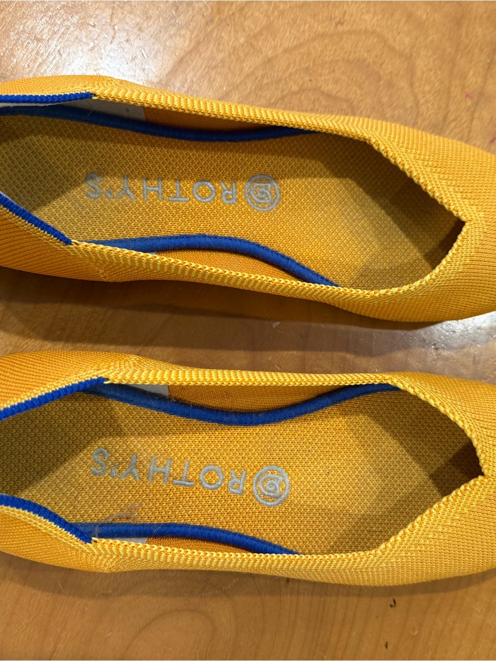 Rothy's Yellow Knit Flats with Blue Trim